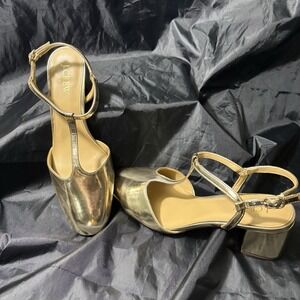 J Crew Women's T Strap Heels Gold Size 8 CD246 NWOT